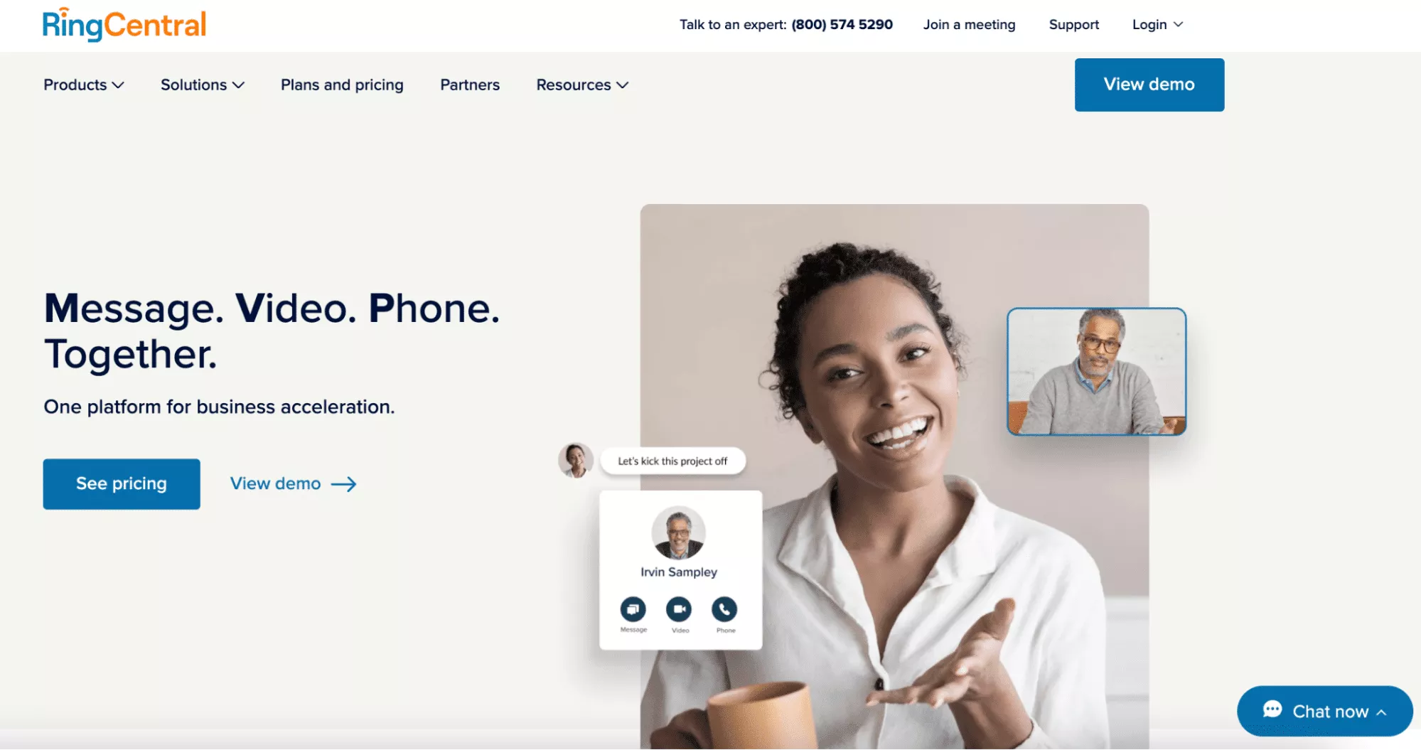 captură de ecran a paginii de pornire ringcentral