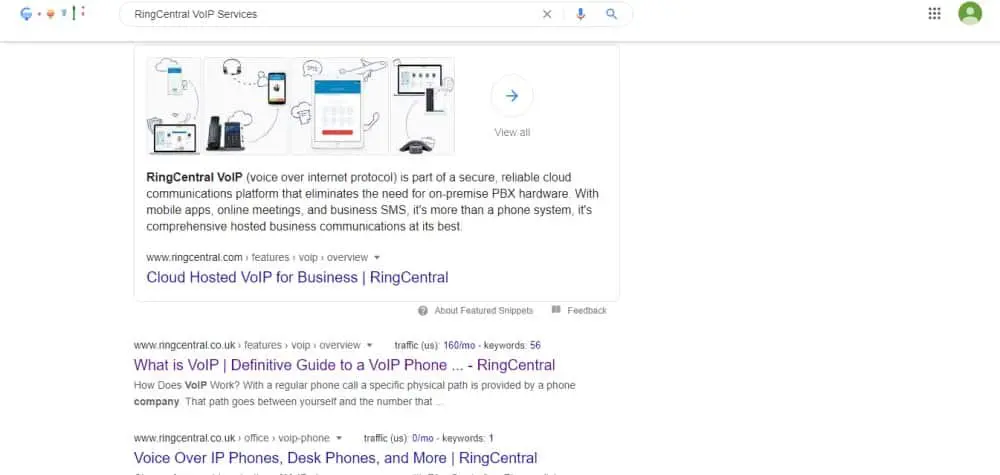خدمات الاتصال عبر بروتوكول الإنترنت ringcentral serps