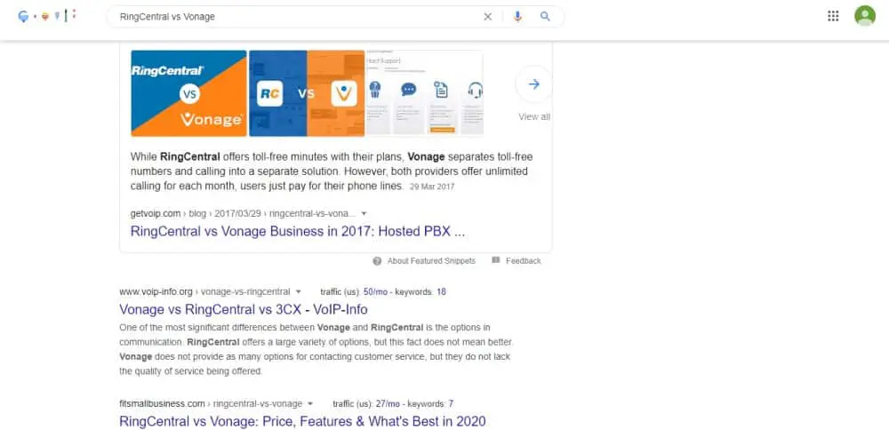 ringcentral مقابل vonage serps