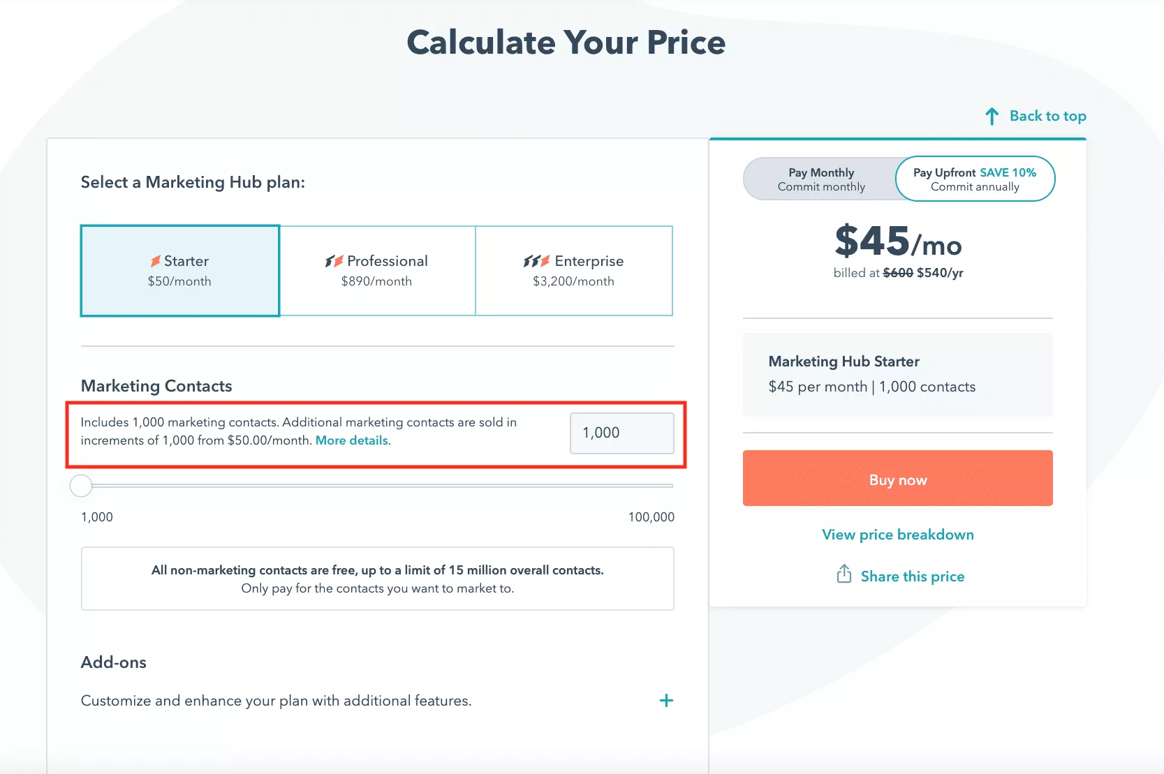 Prezzi basati sull'utilizzo di Hubspot