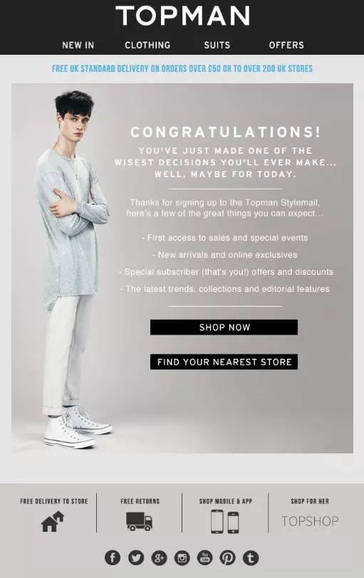 E-mail de bienvenue de Top Man