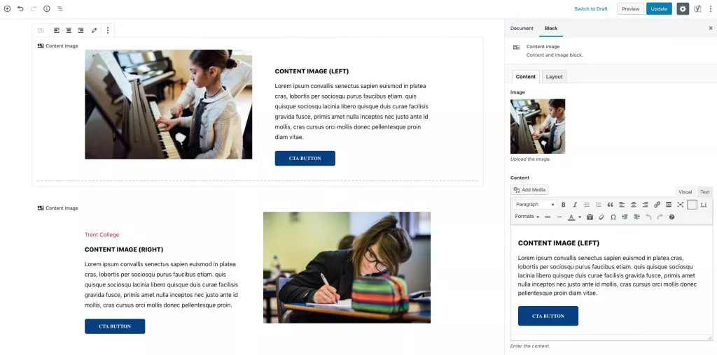 Contenuto + Blocco immagine