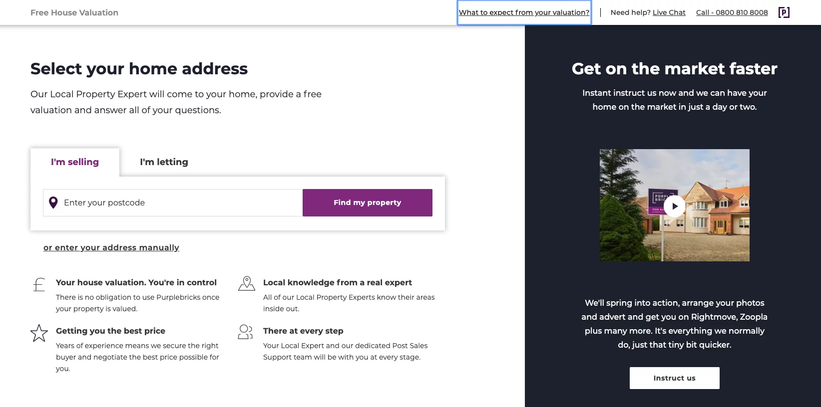 أداة مجانية لتقييم المنزل من Purple Bricks