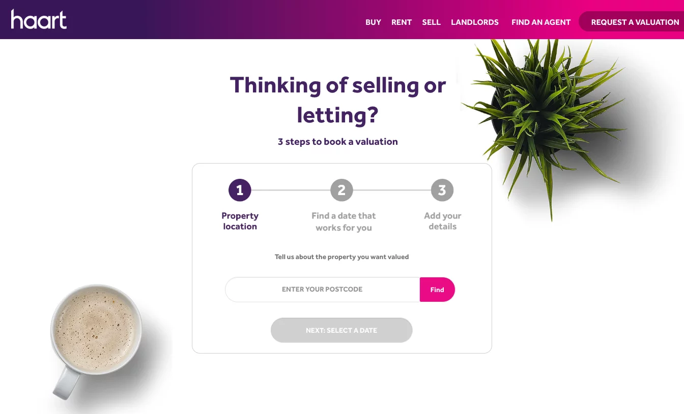 مثال على الصفحة المقصودة لوكيل Haart Estate PPC