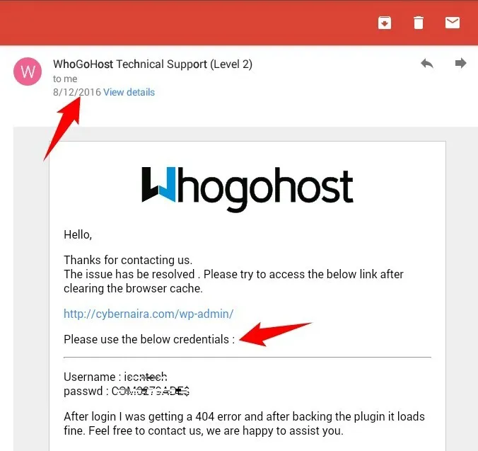 whogohost 고객 담당자와 이메일 대화 - 7