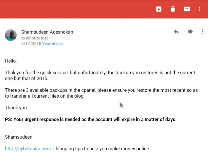 whogohost 고객 담당자와 이메일 대화 - 2
