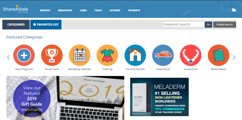 Halaman fitur penjual sharesale