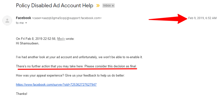 gmail email message from Facebook 