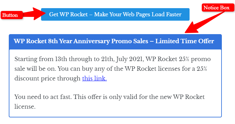 Bir düğme örneği ve harekete geçirme bildirim bloğu