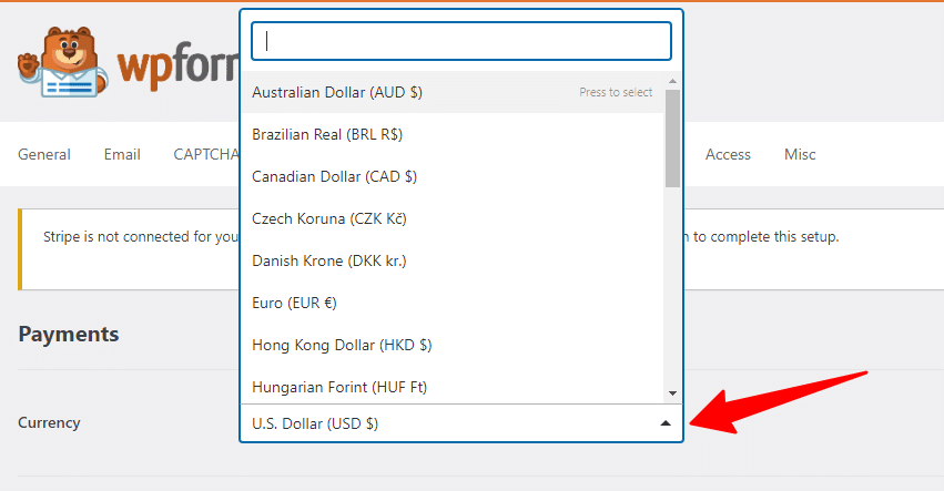如何在 WPForms 中更改货币符号