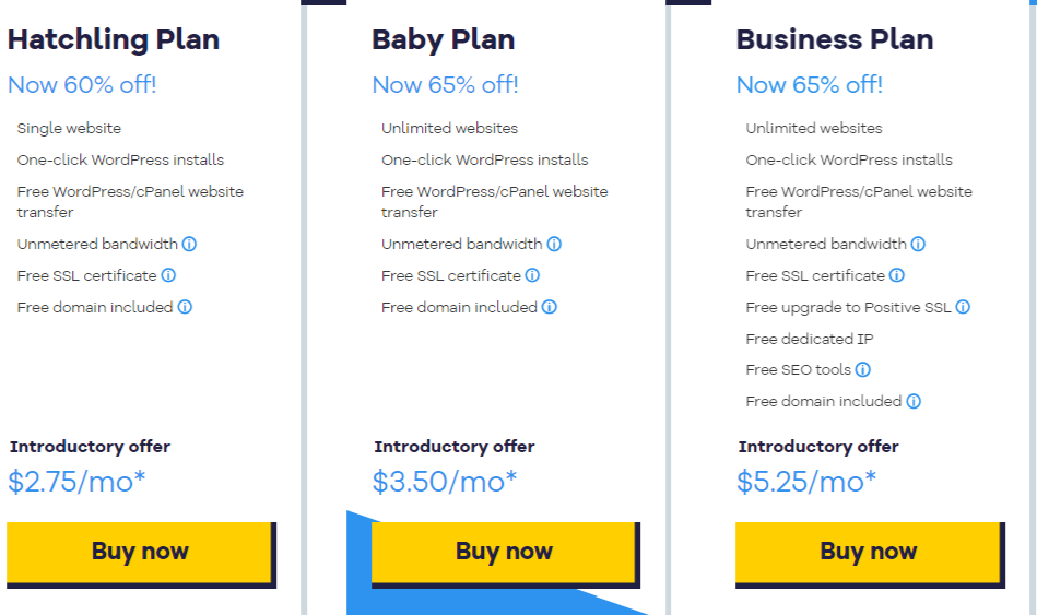 HostGator 공유 호스팅 계획