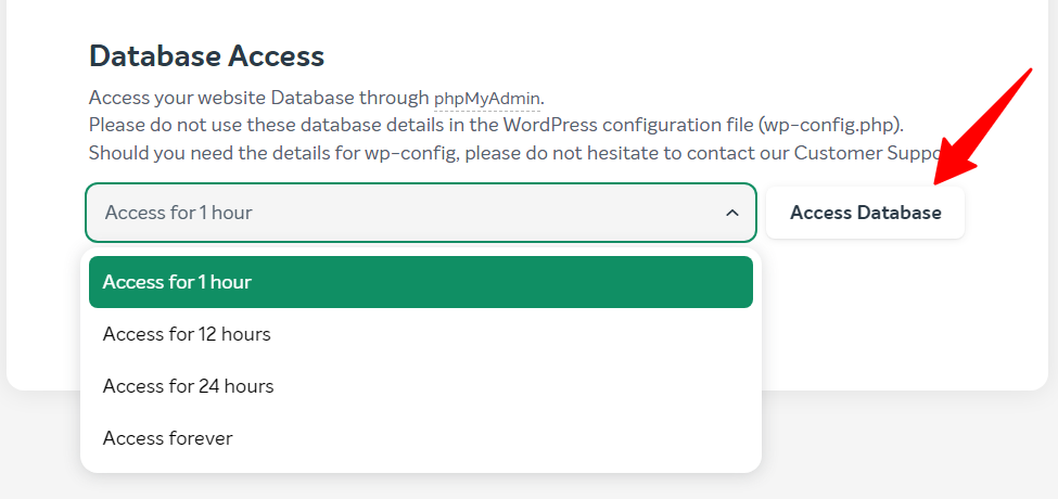 EasyWP'de veritabanı erişim süresi