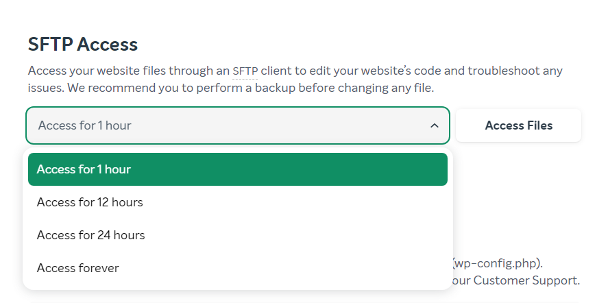 EasyWP'de SFTP Erişim süresi