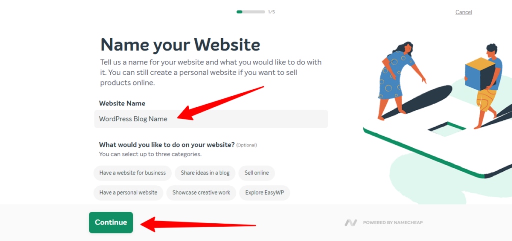 WordPress'i EasyWP'ye Kurma - Adım 1 - Blogunuzu Adlandırın