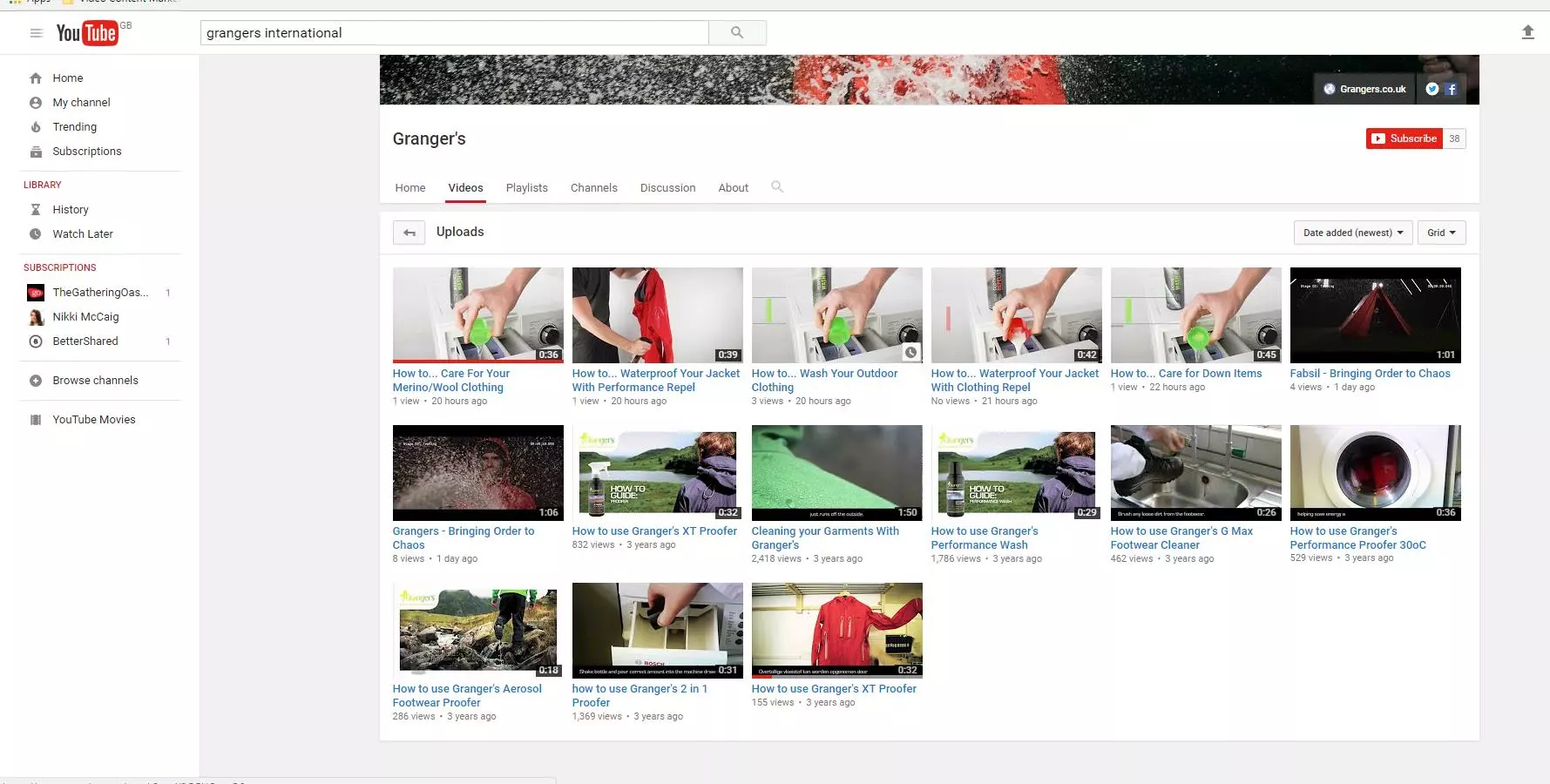 Grangers YouTube 制造内容营销