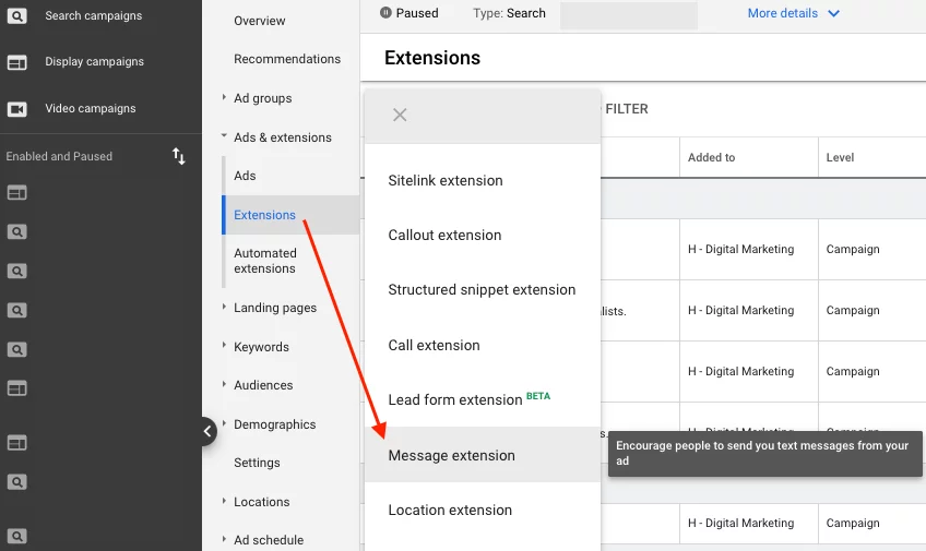 mesaj reklam uzantısı nasıl eklenir