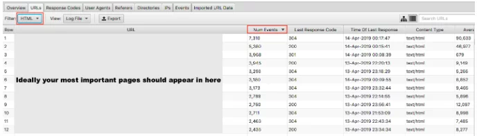 Analiza plików dziennika ważnych stron