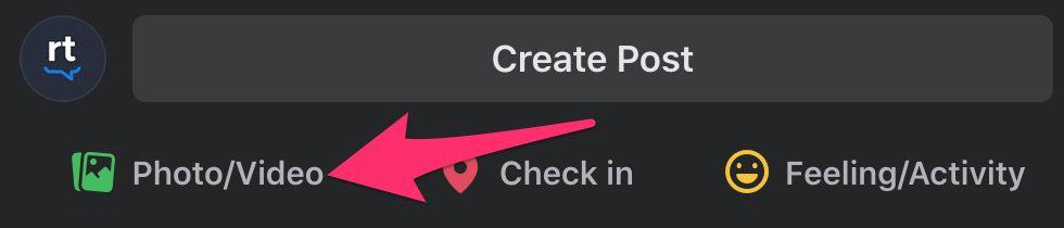 facebook'ta video düğmesini gösteren bir ok