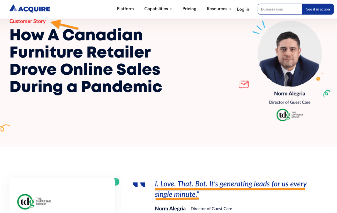來自acquire的客戶故事截圖