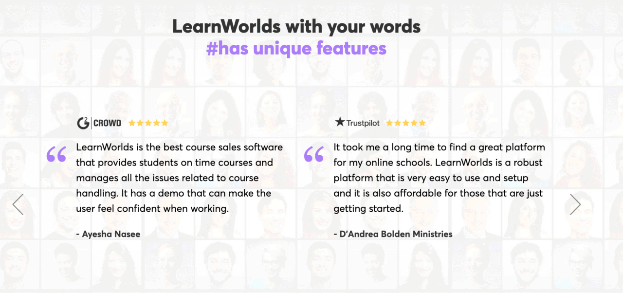 來自 learnworlds 的評論截圖