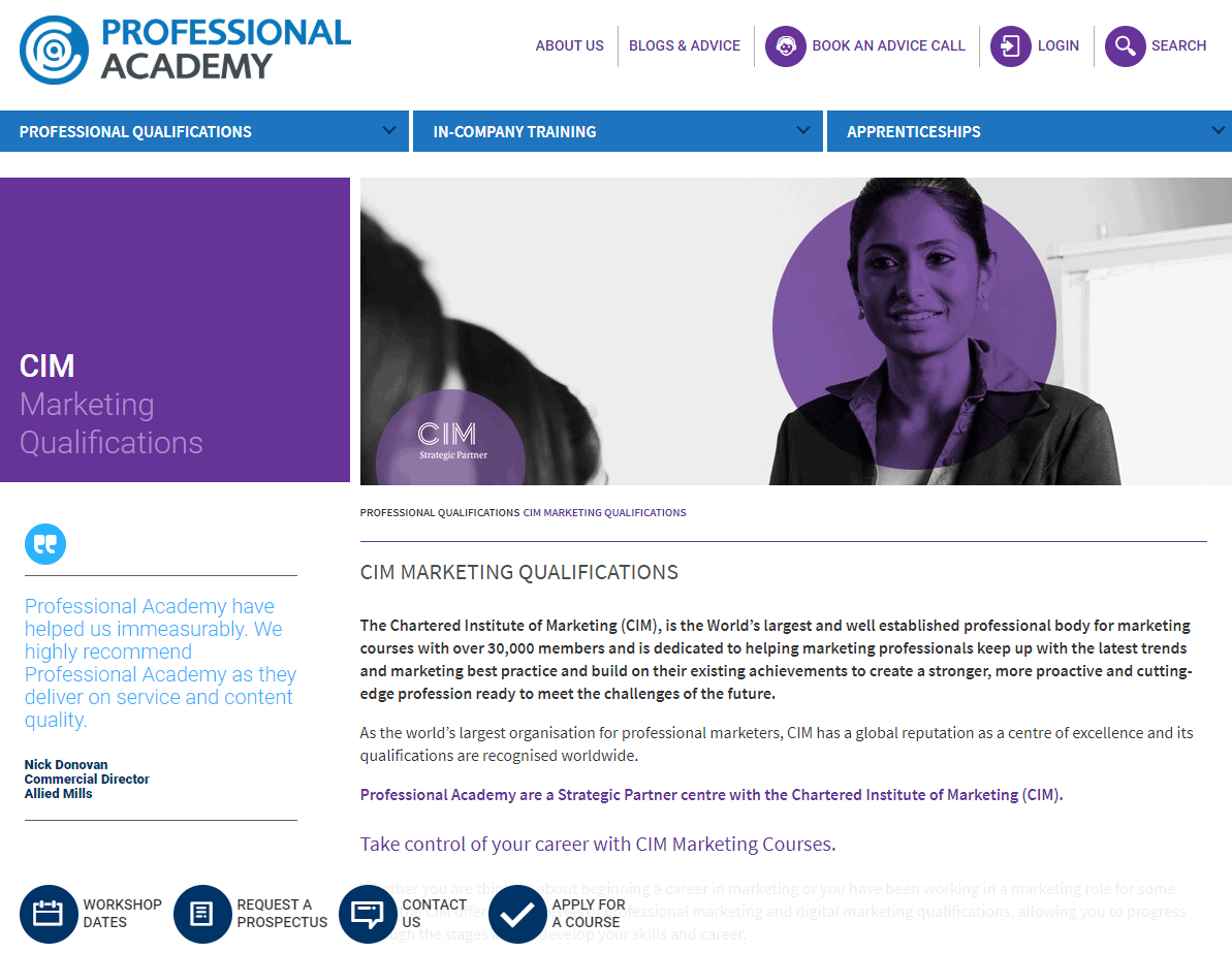 cours de certification de marketing de l'académie professionnelle