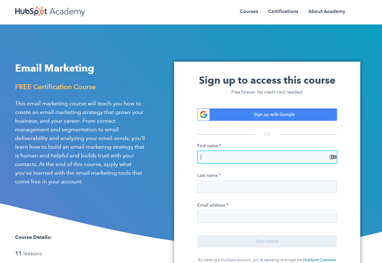 hubspot de certification de marketing par e-mail