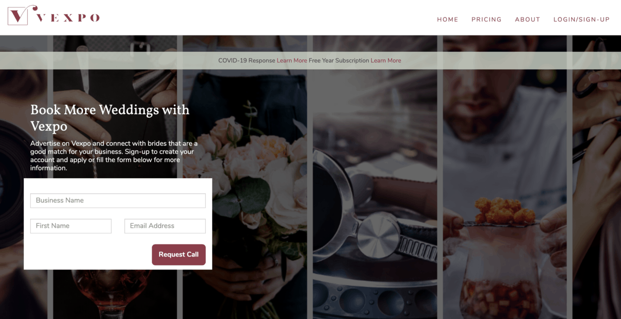 Captura de pantalla del sitio web de Vexpo para vendedores