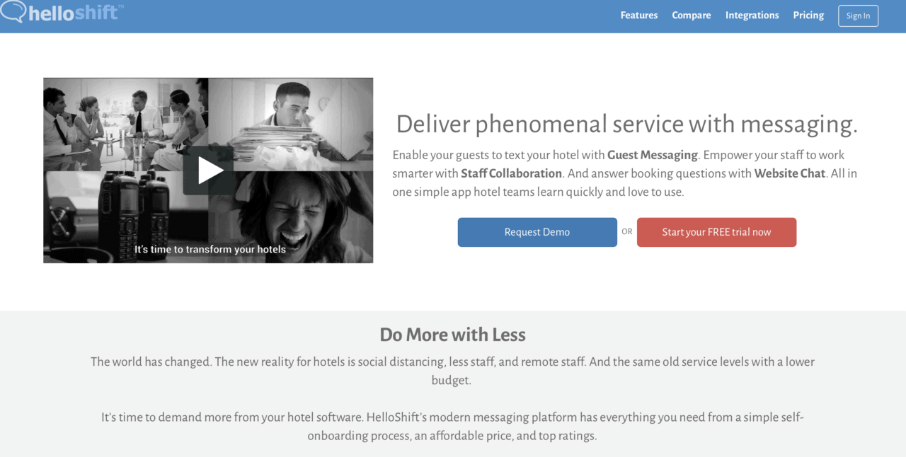 Captura de pantalla de la startup de tecnología hotelera HelloShift