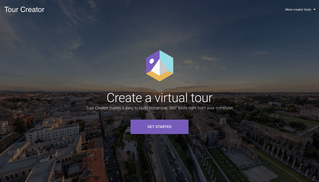 Captura de pantalla del sitio web Google Tour Creator