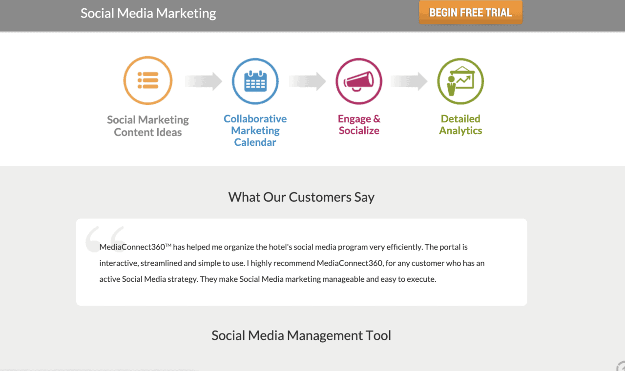 Captura de pantalla del sitio web de MediaConnect360