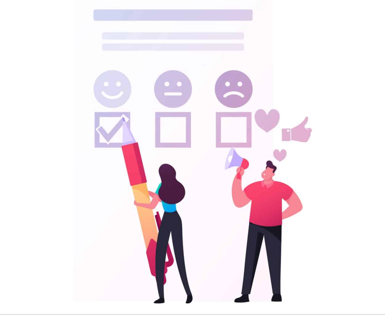 Ilustracja przedstawiająca klientów zostawiających swoją opinię o firmie