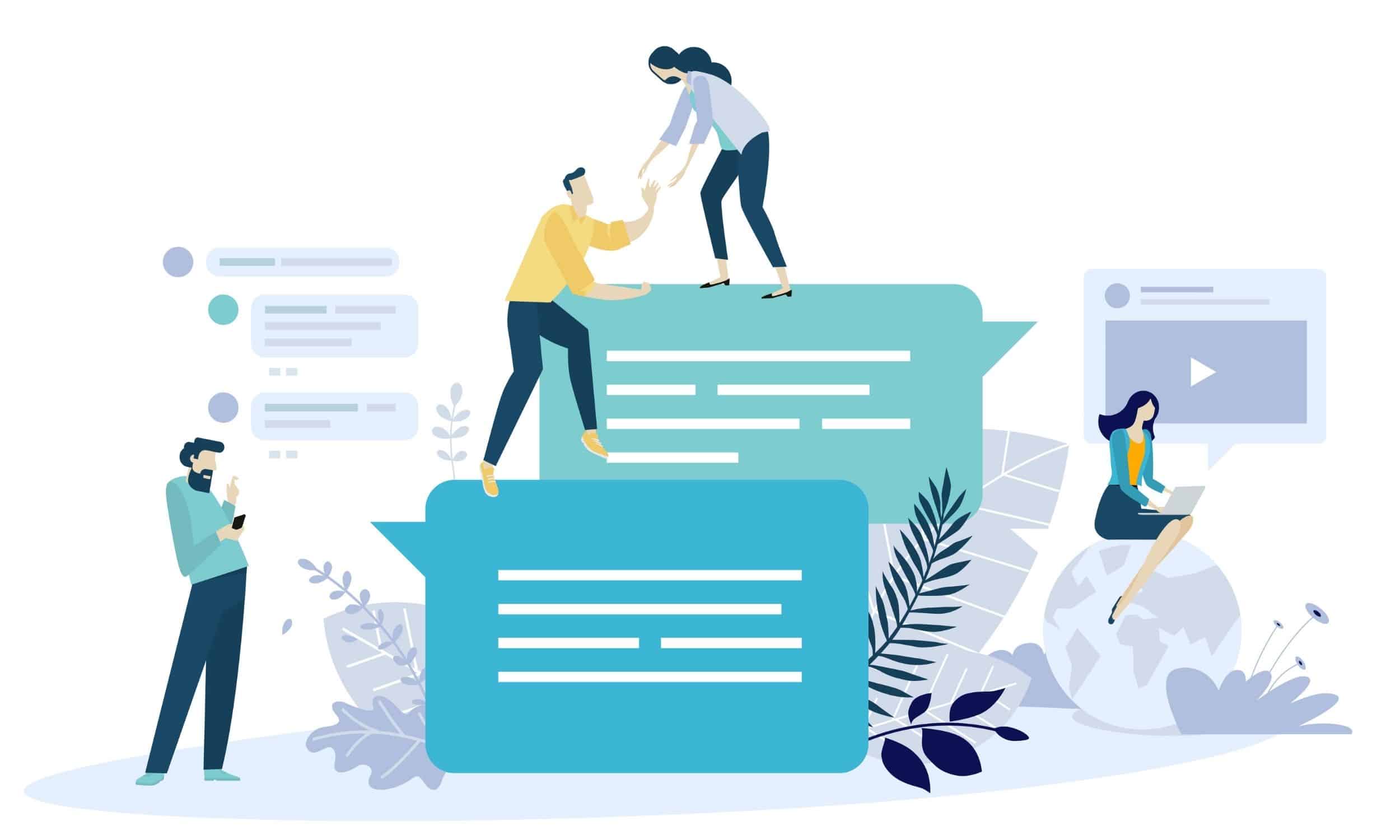 kurumsal itibar yönetimi stratejilerinin bir parçası olarak metin ve sosyal medya aracılığıyla topluluğa erişim üzerinde çalışan küçük bir ekip