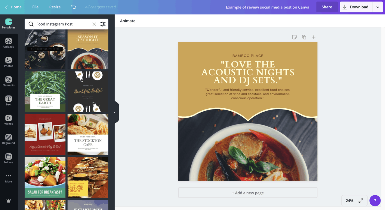 пример обзора в социальных сетях на Canva