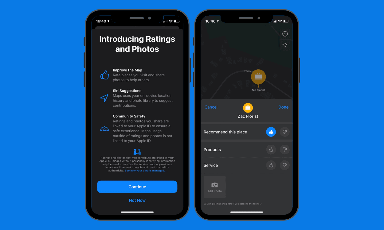 Скриншот обновленных Apple Maps с новой функцией рейтингов