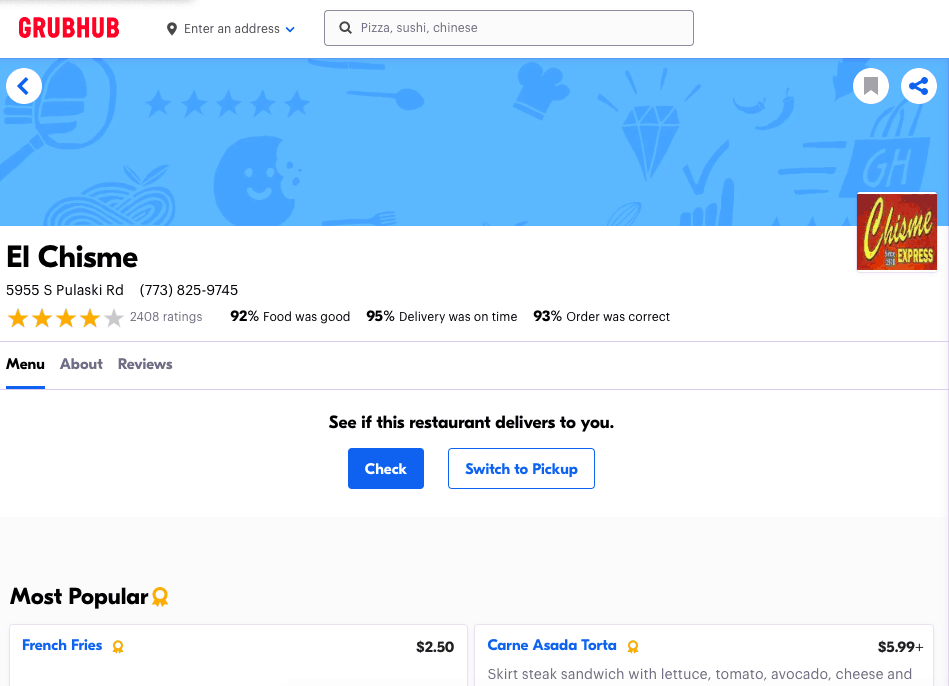 grubhub ekran görüntüsü