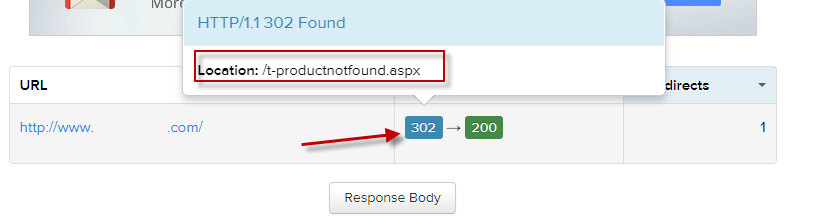 用于将用户发送到自定义 404 错误页面的 302 重定向示例