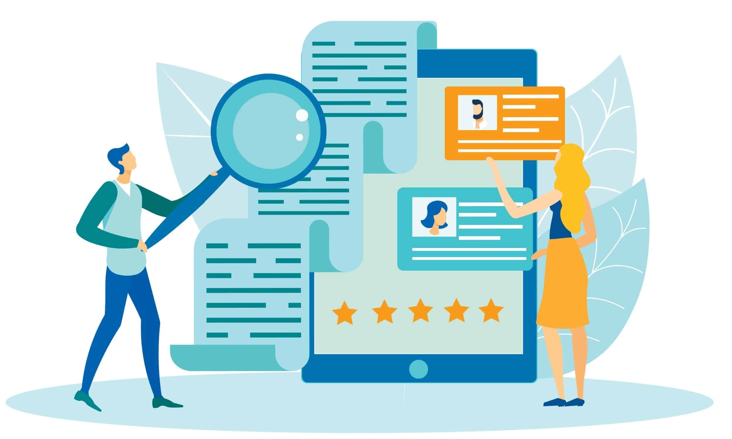 dos personas mirando una pantalla gigante de información