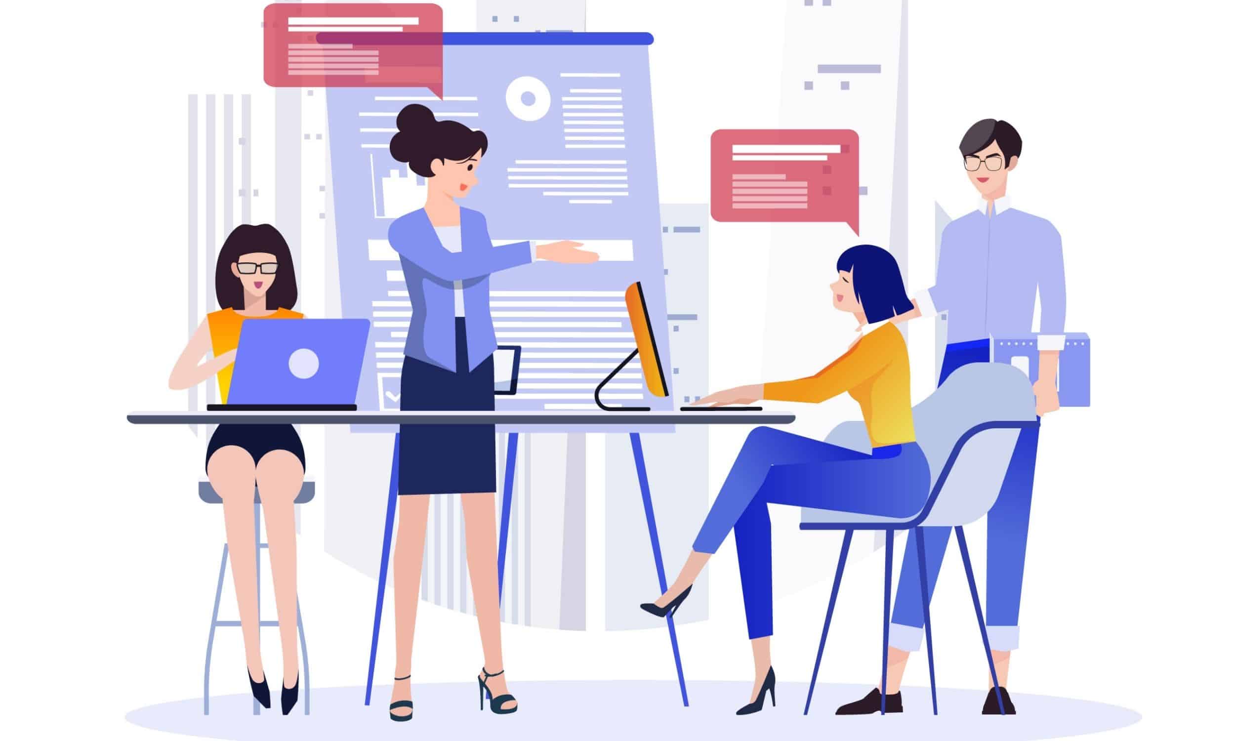 Eine Gruppe von Frauen versammelte sich an einem Tisch, um eine Strategie zu planen