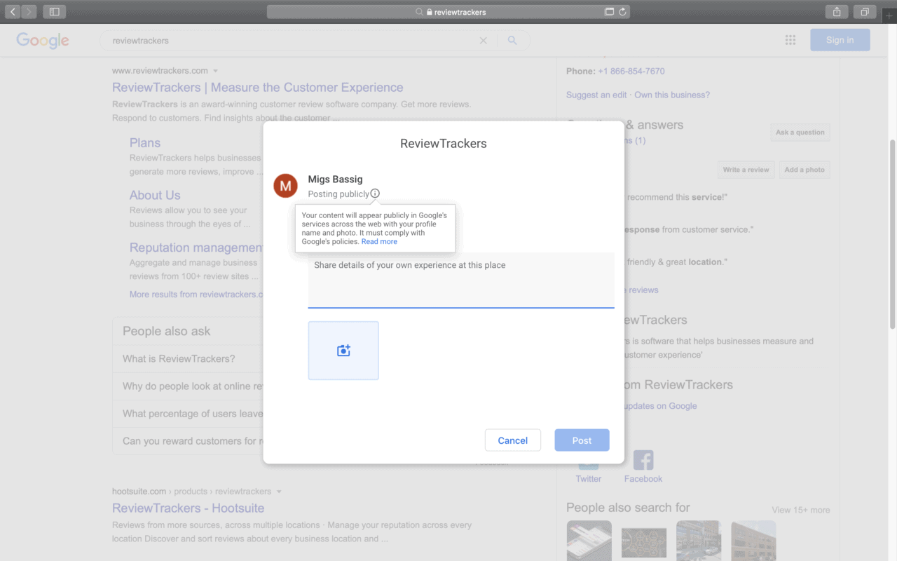 Screenshot zum Erstellen eines Google-Bewertungslinks mithilfe der Google-Suche