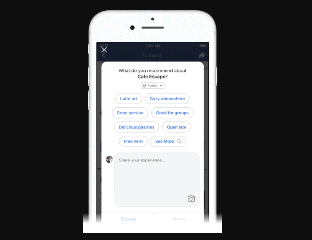 Ejemplo de palabras clave comunes que se encuentran en las recomendaciones de Facebook