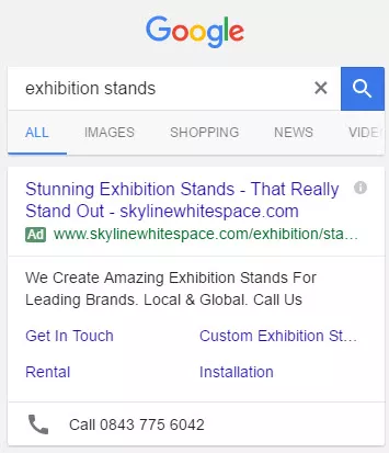 Google Ads 附加電話信息示例