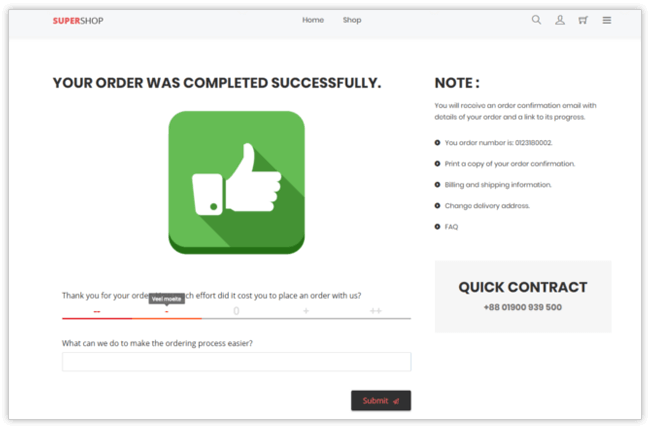 Mopinion: Riepilogo del webinar - 3 pratici moduli di feedback che guidano la conversione online - Modulo di esempio della pagina di ringraziamento