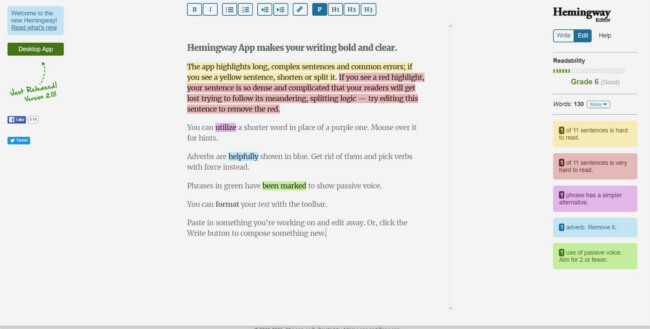 Mopinion: as 27 principais ferramentas de conteúdo e marketing de entrada - Editor Hemingway