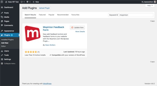 Mopinion: Como instalar um formulário de feedback no WordPress - Adicionando um plugin