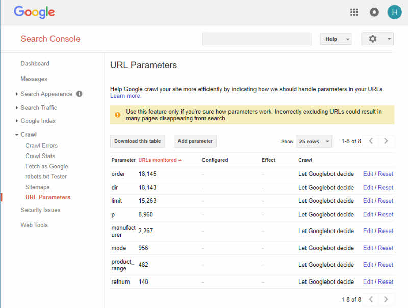 Configuration des paramètres d'URL dans Google Search Console