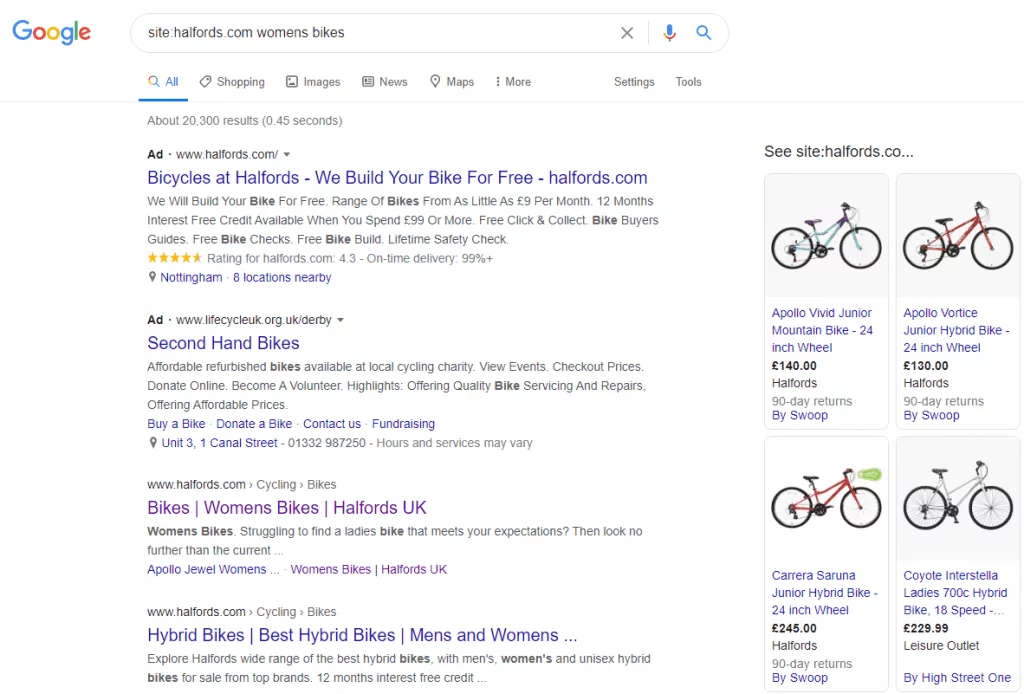 Résultats de recherche de vélos pour femmes. La page de catégorie Halfords est désormais classée