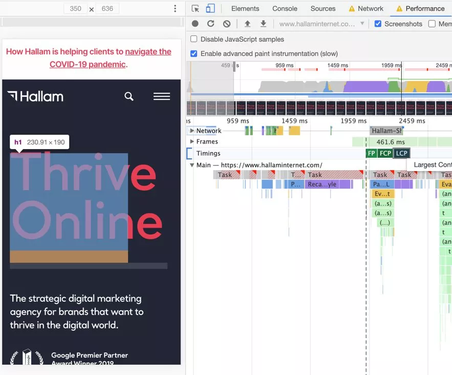 Diagnóstico del elemento más grande del LCP