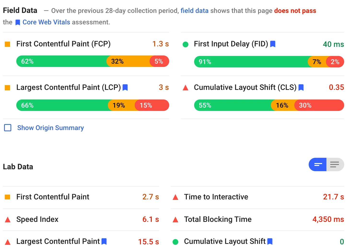 PageSpeed Insights 示例