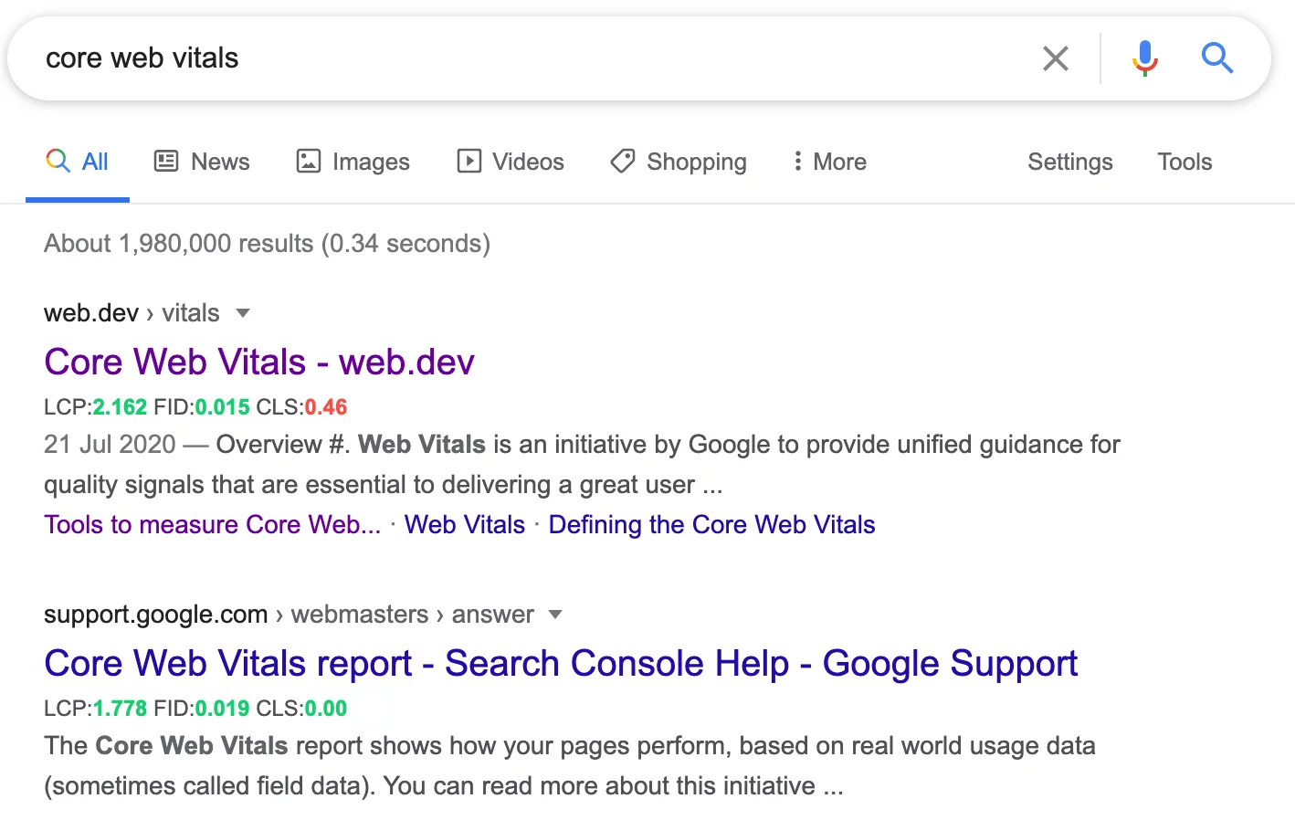 核心 SERPs Vitals Chrome 扩展