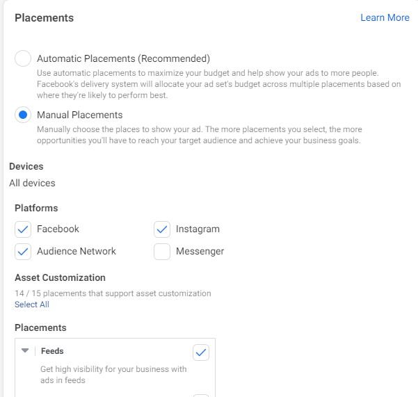 เลือกตำแหน่งโฆษณาบน Facebook